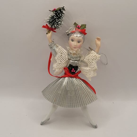 Vintage Kurt S. Adler Christmas Ornament Girl Dancer Silver 1987 - Picture 1 of 7